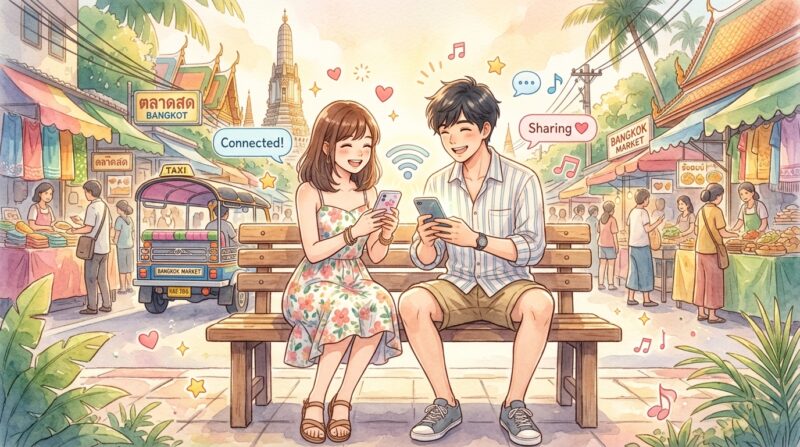 テザリングで海外旅行を快適に過ごしているイメージ画像