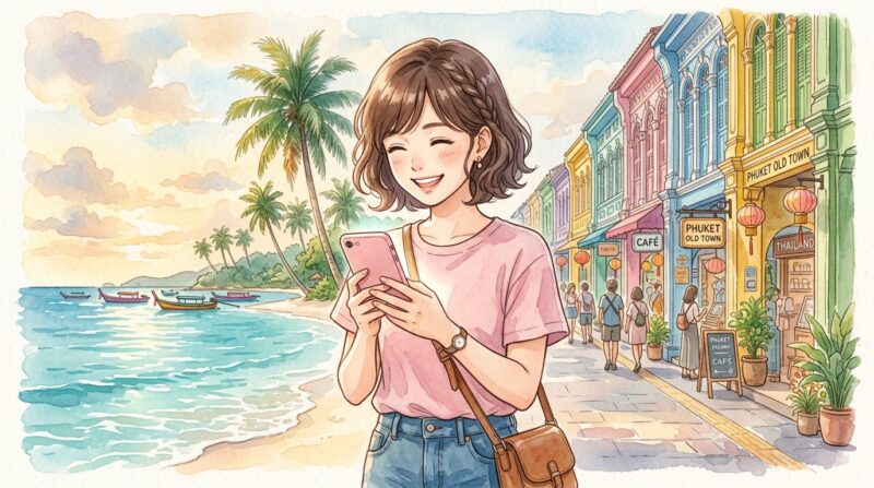 海外旅行でスマホ通信を利用しているイメージ画像