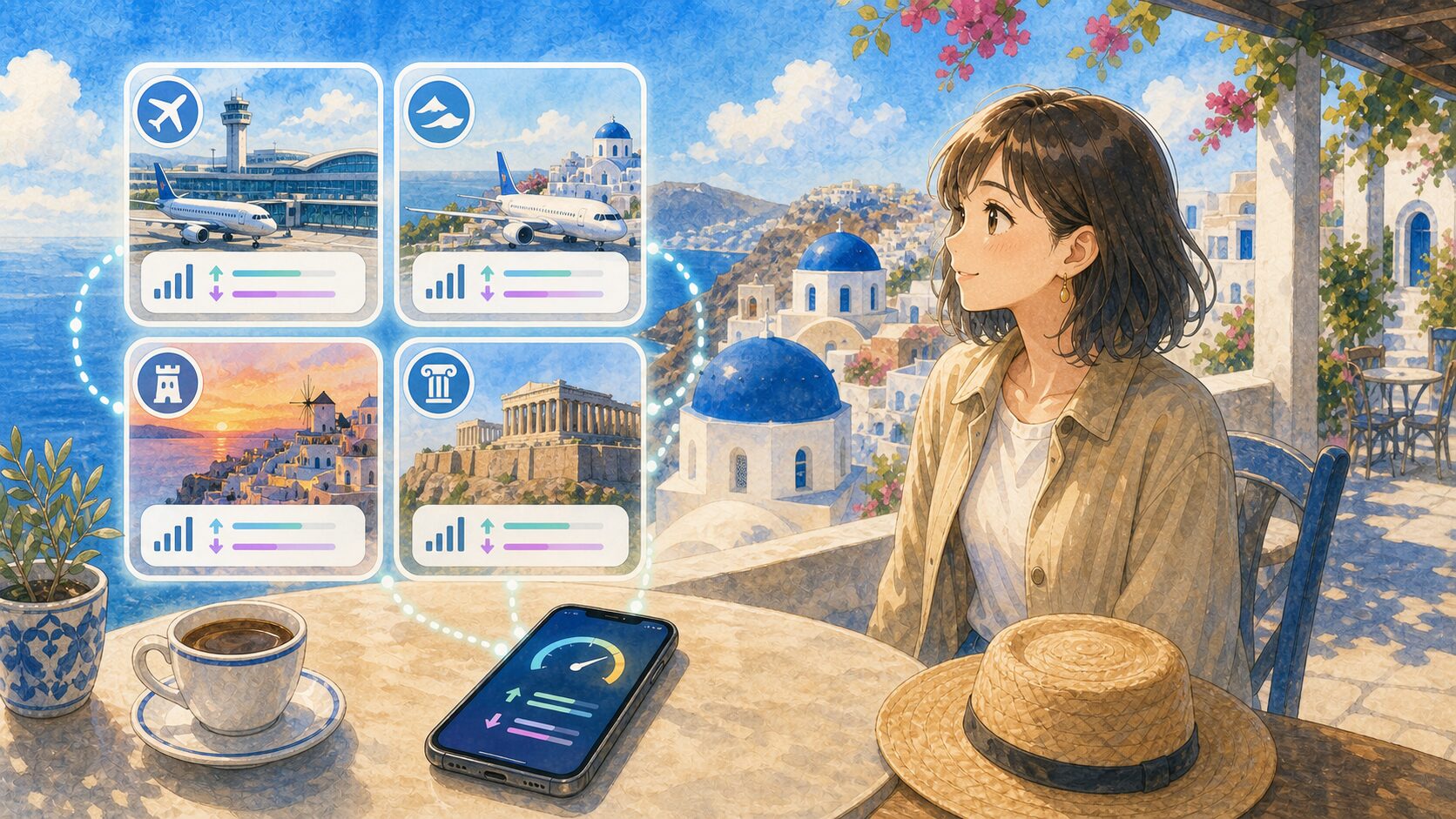 ギリシャ4拠点でahamoの通信速度を実測したイメージ