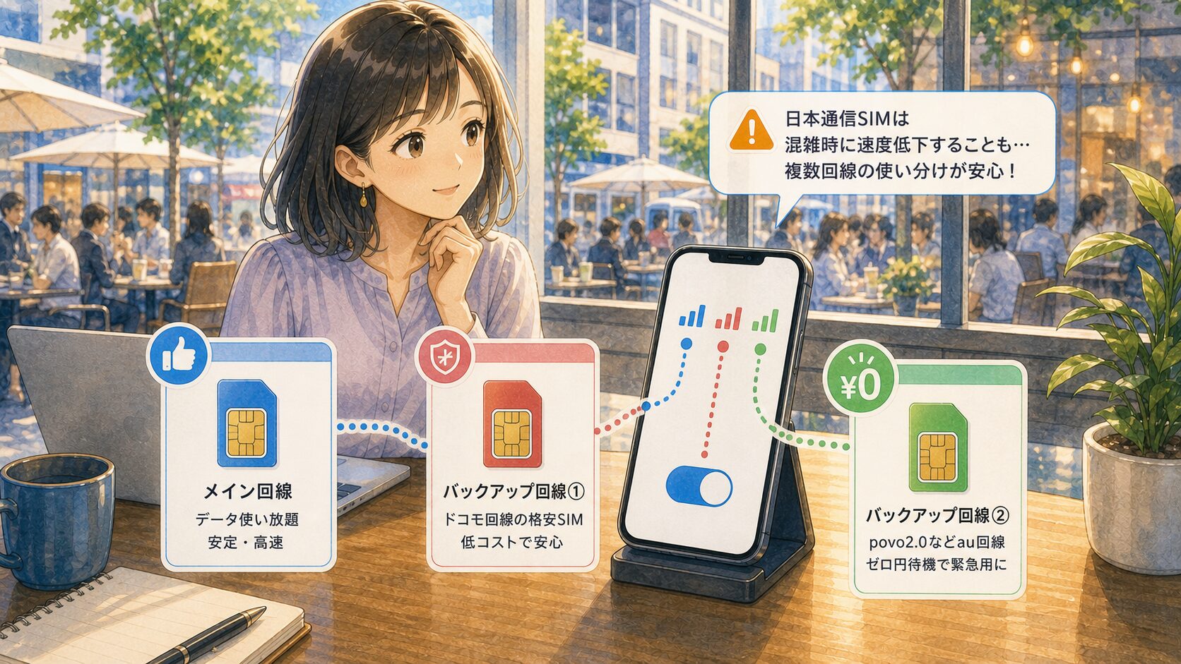 日本通信SIMが混雑時に遅い場合の第三の回線候補イメージ